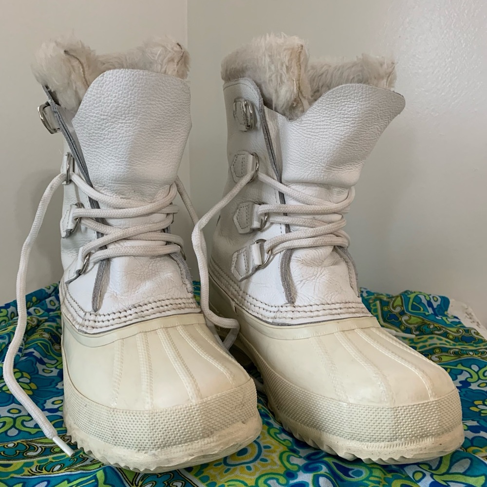 ❄️ SALE ❄️ Sorel Manitou White Leather Snow Boots - Picture 4 of 16